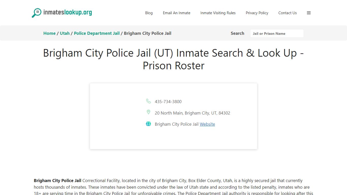 Brigham City Police Jail (UT) Inmate Search & Look Up - Prison Roster